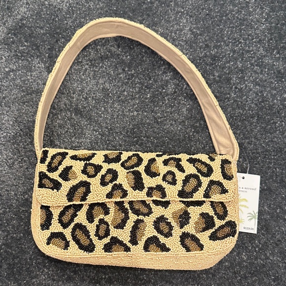 America & Beyond Handbags - Leopard Print Beaded Shoulder Bag